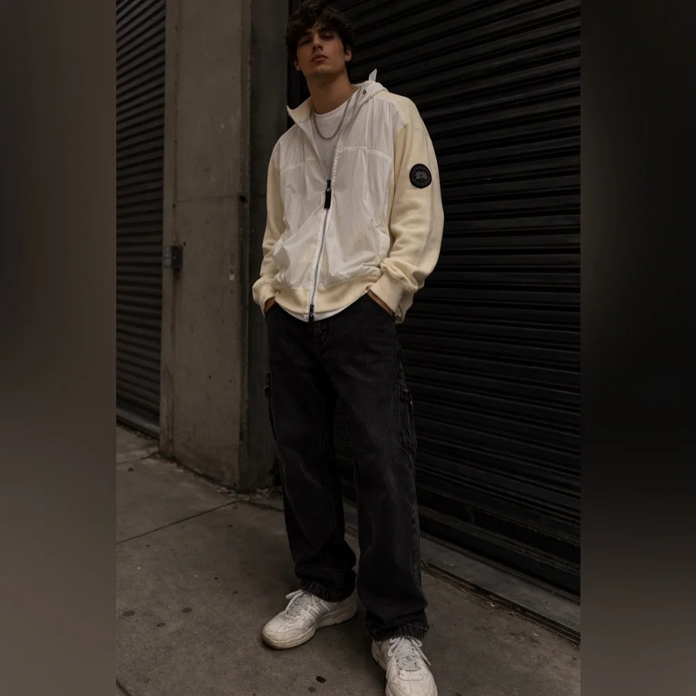 Sz L Canada Goose 100% Merino Wool Full zip Up Mixed Media Jacket $850 MSRP
